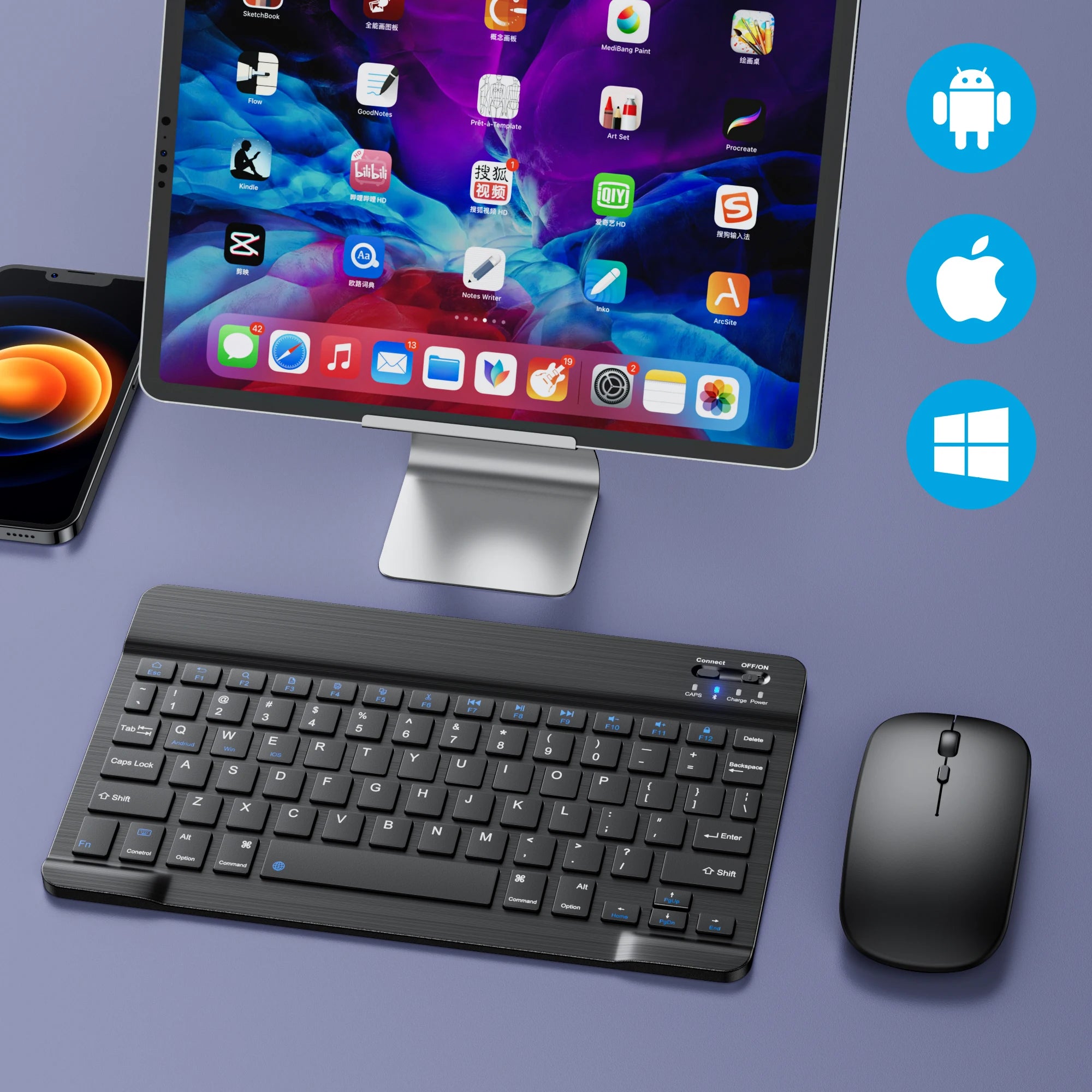 Bluetooth Keyboard Mini Wireless Keyboard And Mouse Spanish Russian 10 Inch Keyboard Kit Rechargeable For Ipad Pro Tablet Phone