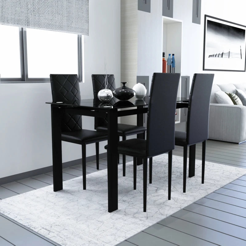 Tempered Glass Dining Table Set with Simple Rectangular Table and 4 Metal Legs Chairs, for Living Room Kitchen Table, Black
