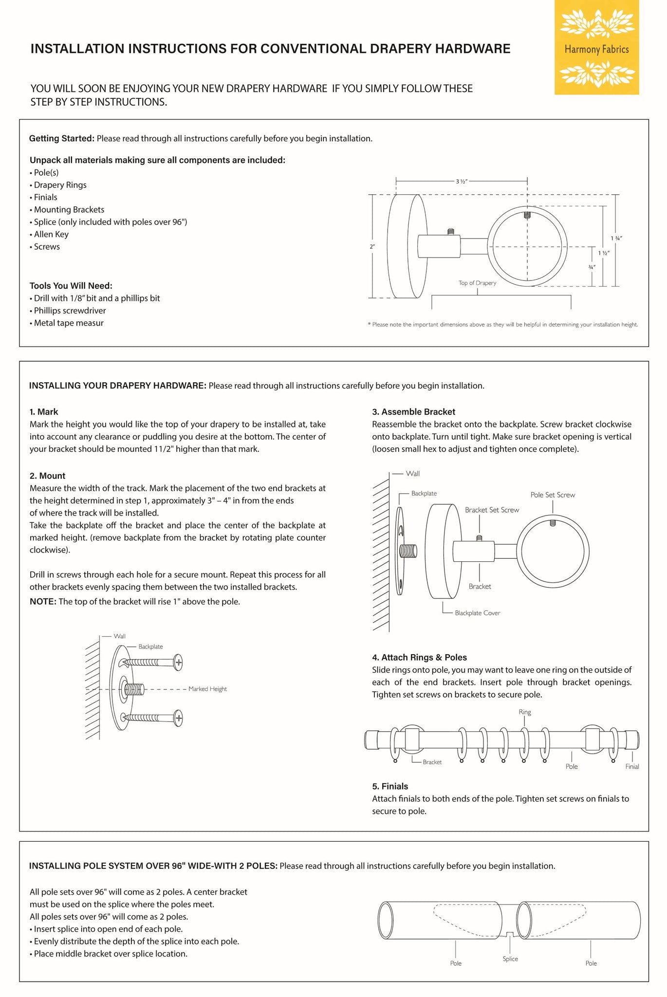 Conventional Drapery Hardware Installation Instructions