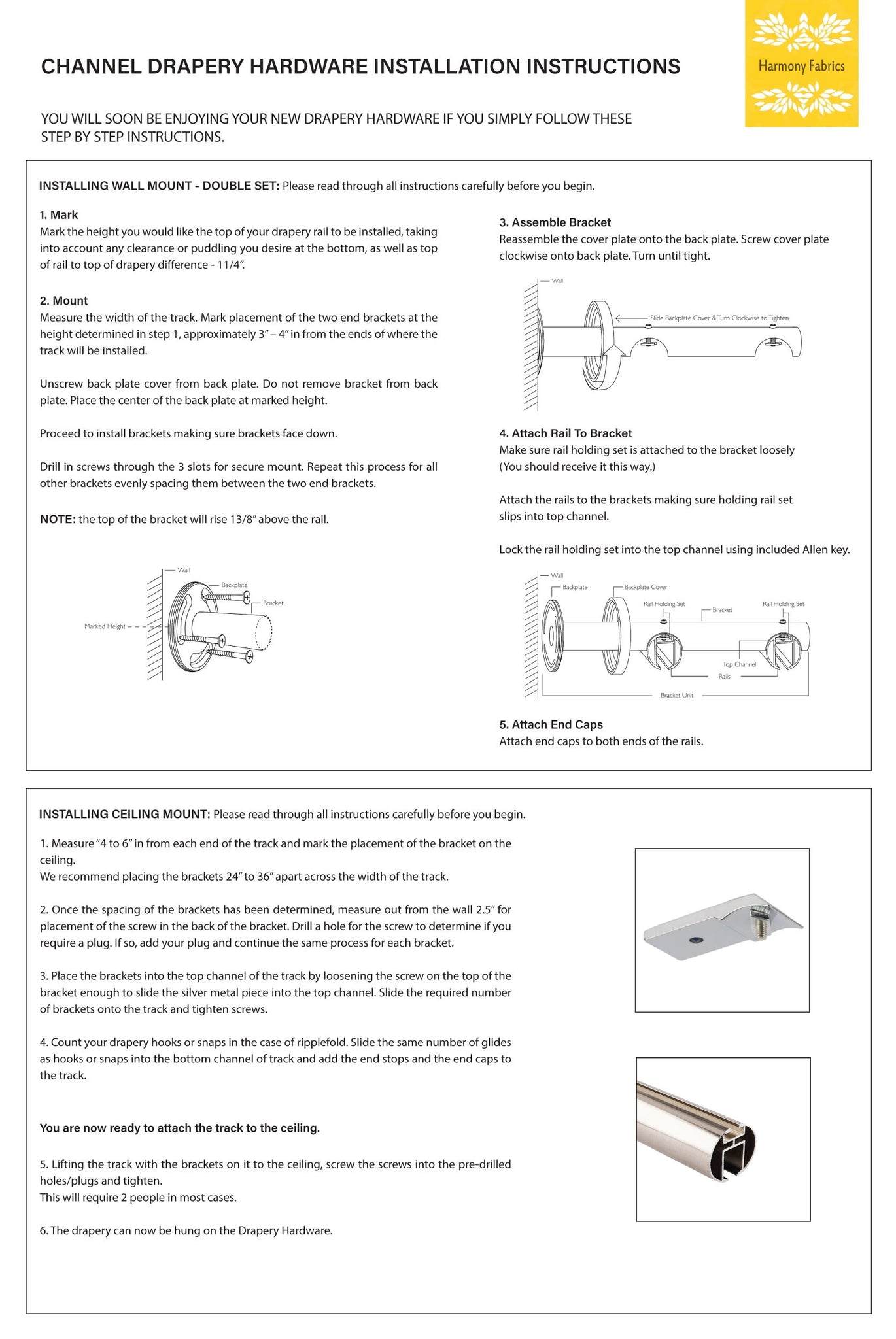 Ceiling Mounted Channel Rod Installation Instructions