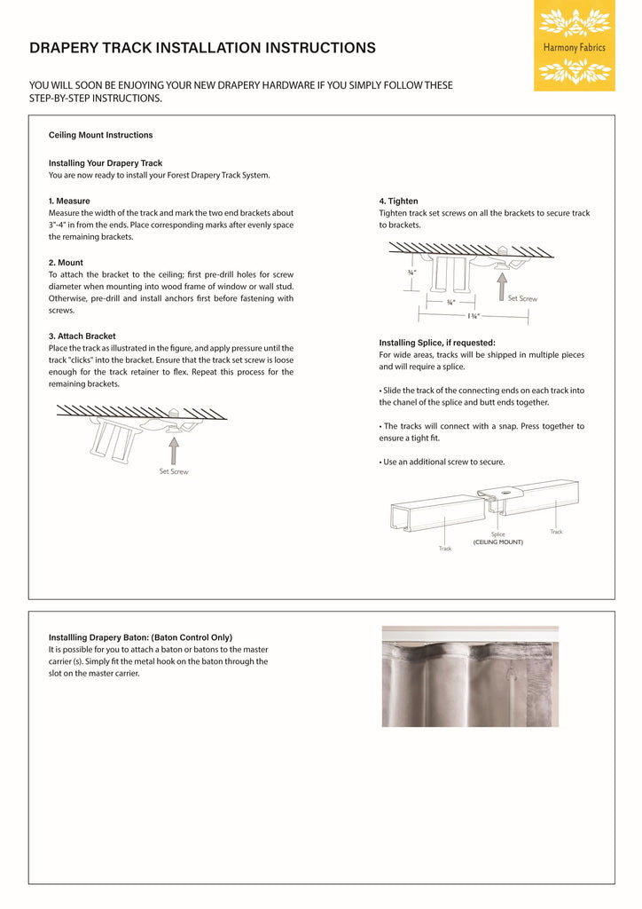 Drapery Track installation instructions ,Ceiling mounted brackets