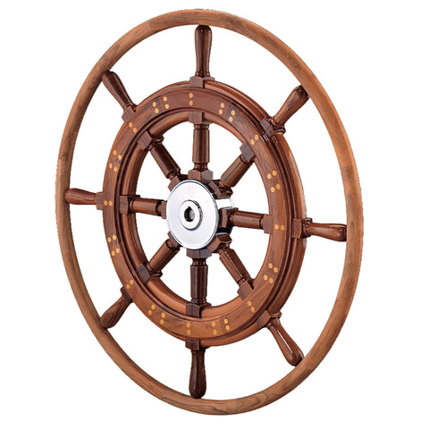 30-inch Classic Teak Wooden Yacht Steering Wheel with Teak Rim