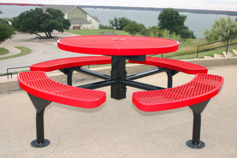 Red MyTCoat Nexus Round Picnic Table Surface Mount Lifestyle Image