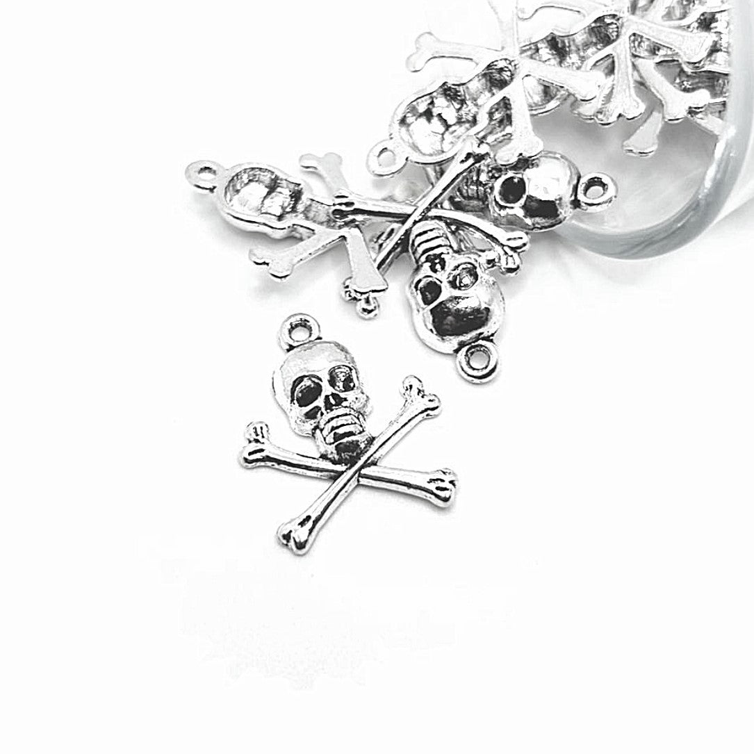 Skull and Cross Bones Silver Pirate Charms, 21x24mm