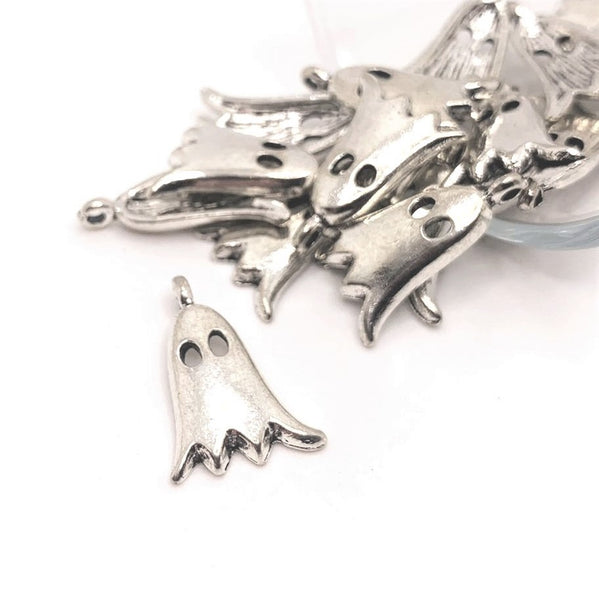 4, 20 or 50 Pieces: Tiny Silver Witch on Broom Halloween Charms - Double  Sided