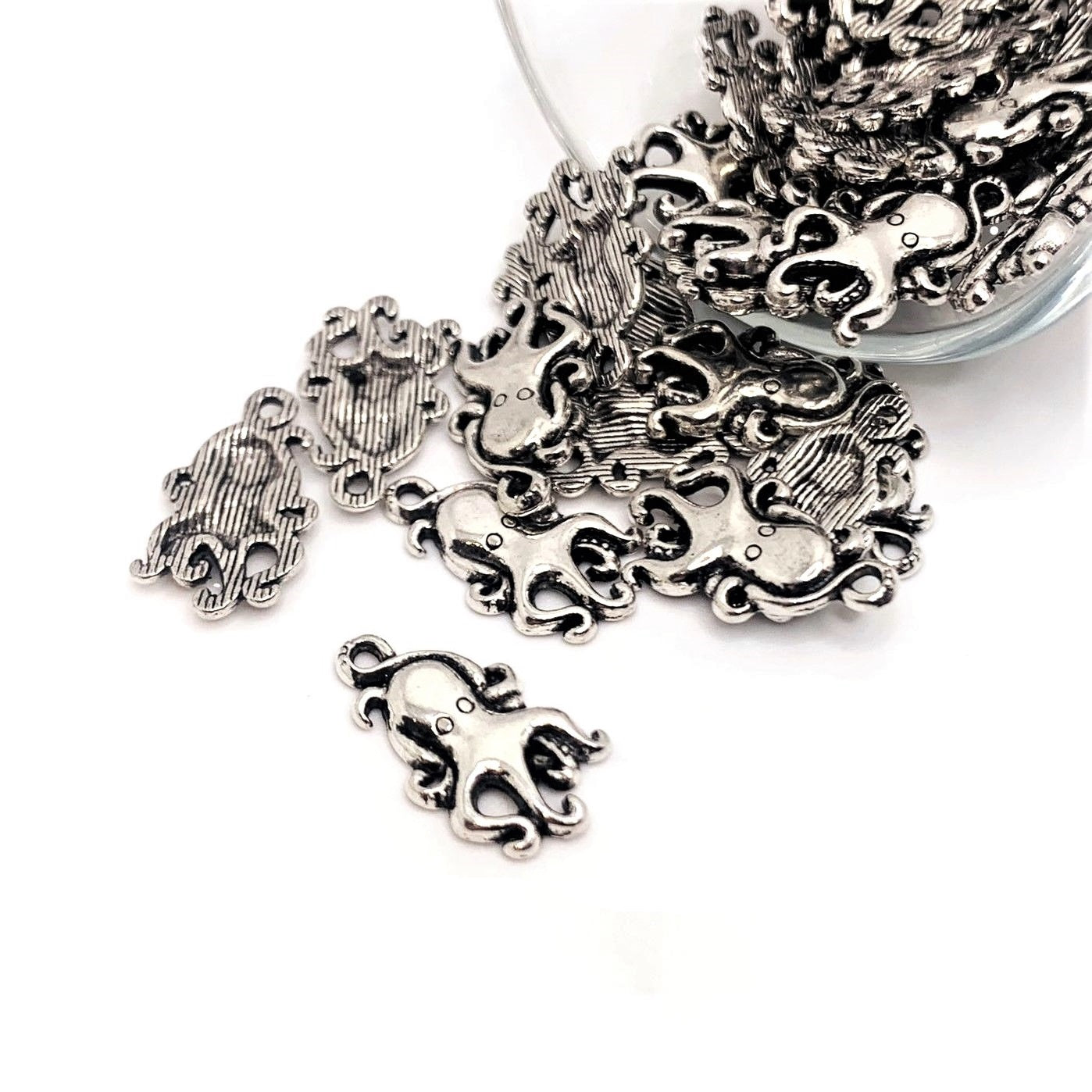 Small Silver Octopus Charms, 20x10mm