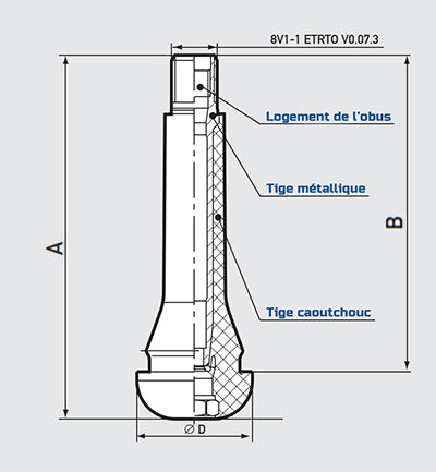 PROVULKA : GFVS0110 - Valve caoutchouc TR414 (V2.03.2) pour pneu Tubeless -  Snap in - trou de jante en 11,3mm (par 100) – Provulka
