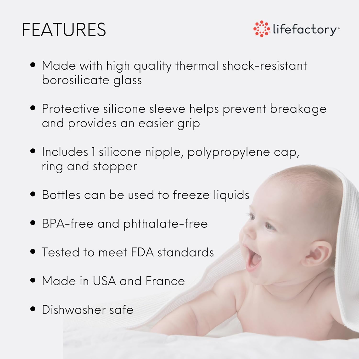 Lifefactory 9-Ounce BPA-Free Glass Baby Bottle with Protective Silicone Sleeve and Stage 2 Nipple