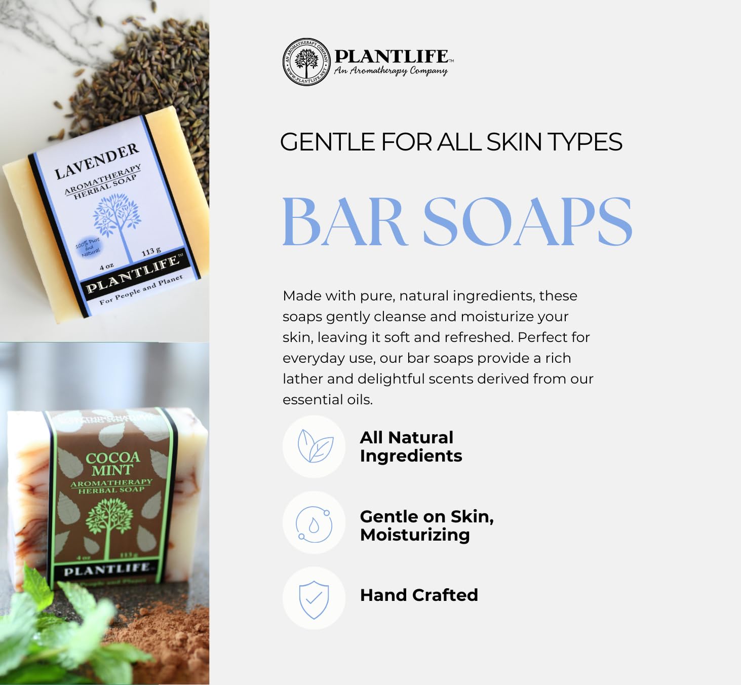 Plantlife Eucalyptus Bar Soap - Moisturizing and Soothing Soap for Your Skin - Hand Crafted Using Plant-Based Ingredients - Made in California 4oz Bar