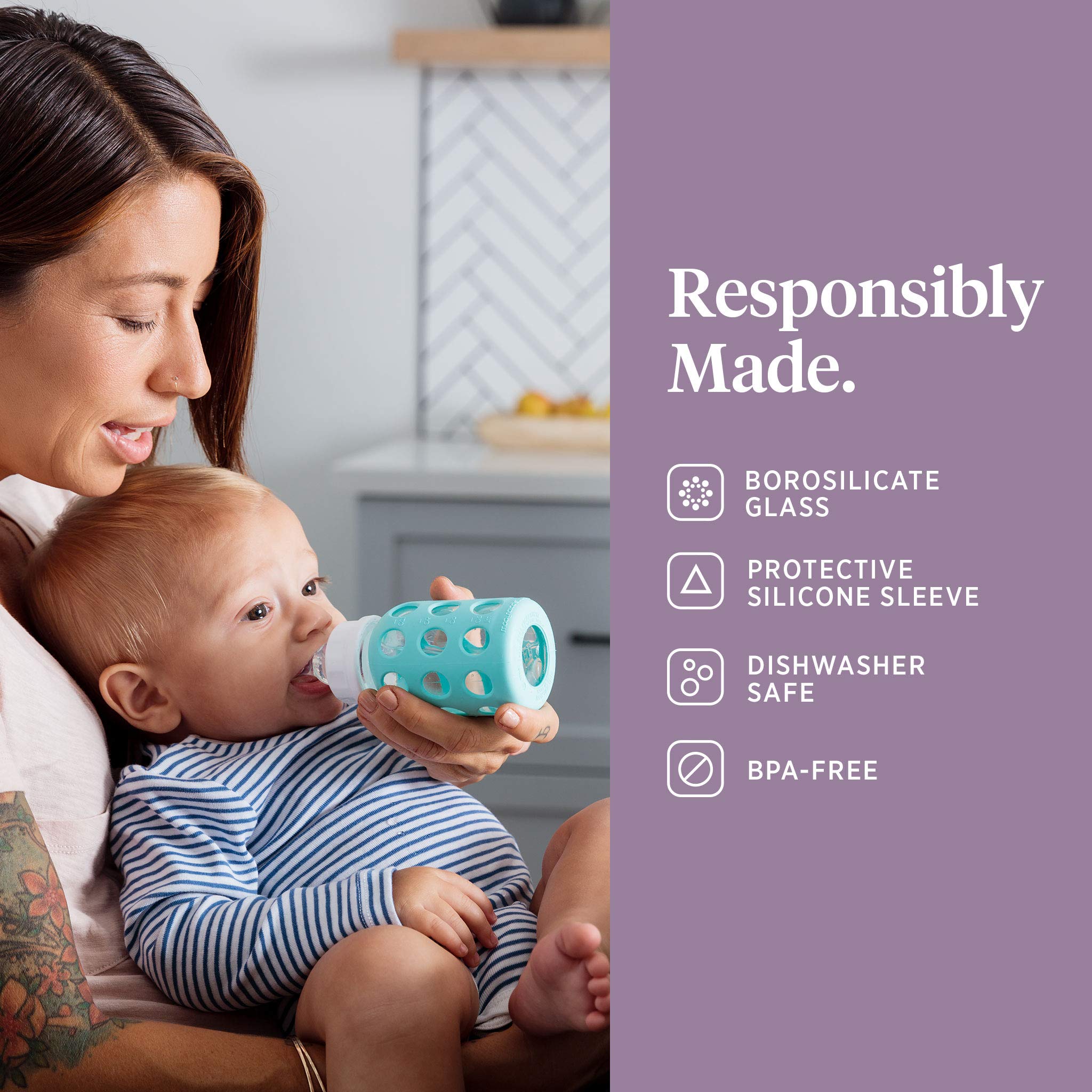Lifefactory 9-Ounce BPA-Free Glass Baby Bottle with Protective Silicone Sleeve and Stage 2 Nipple