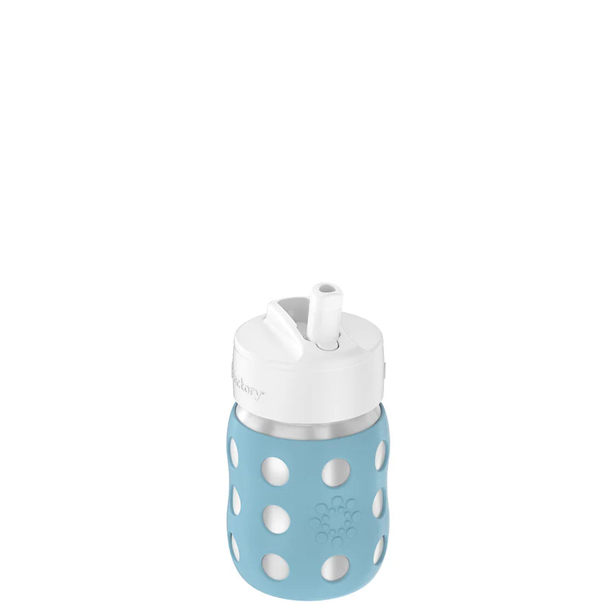 Lifefactory Stainless Steel Baby Bottle Pivot Straw Cap 8oz-Denim