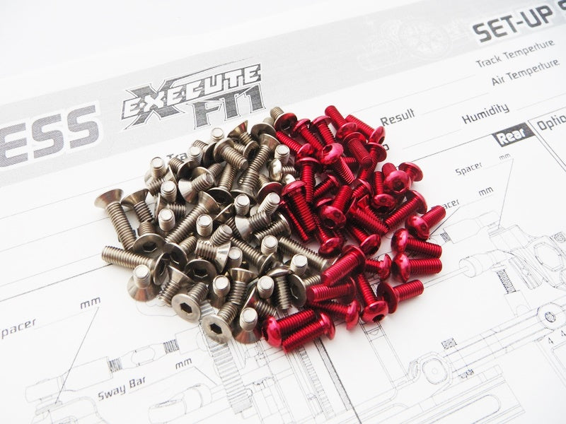Hiro Seiko 48589 Xpress FT1 Titanium & Red Alum Hex Socket Screw Set |  Smokem