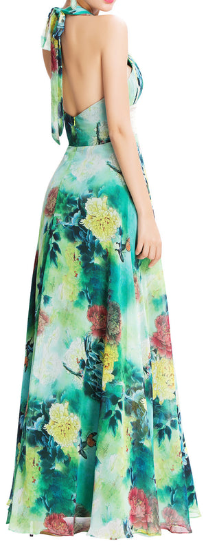 green floral formal dress