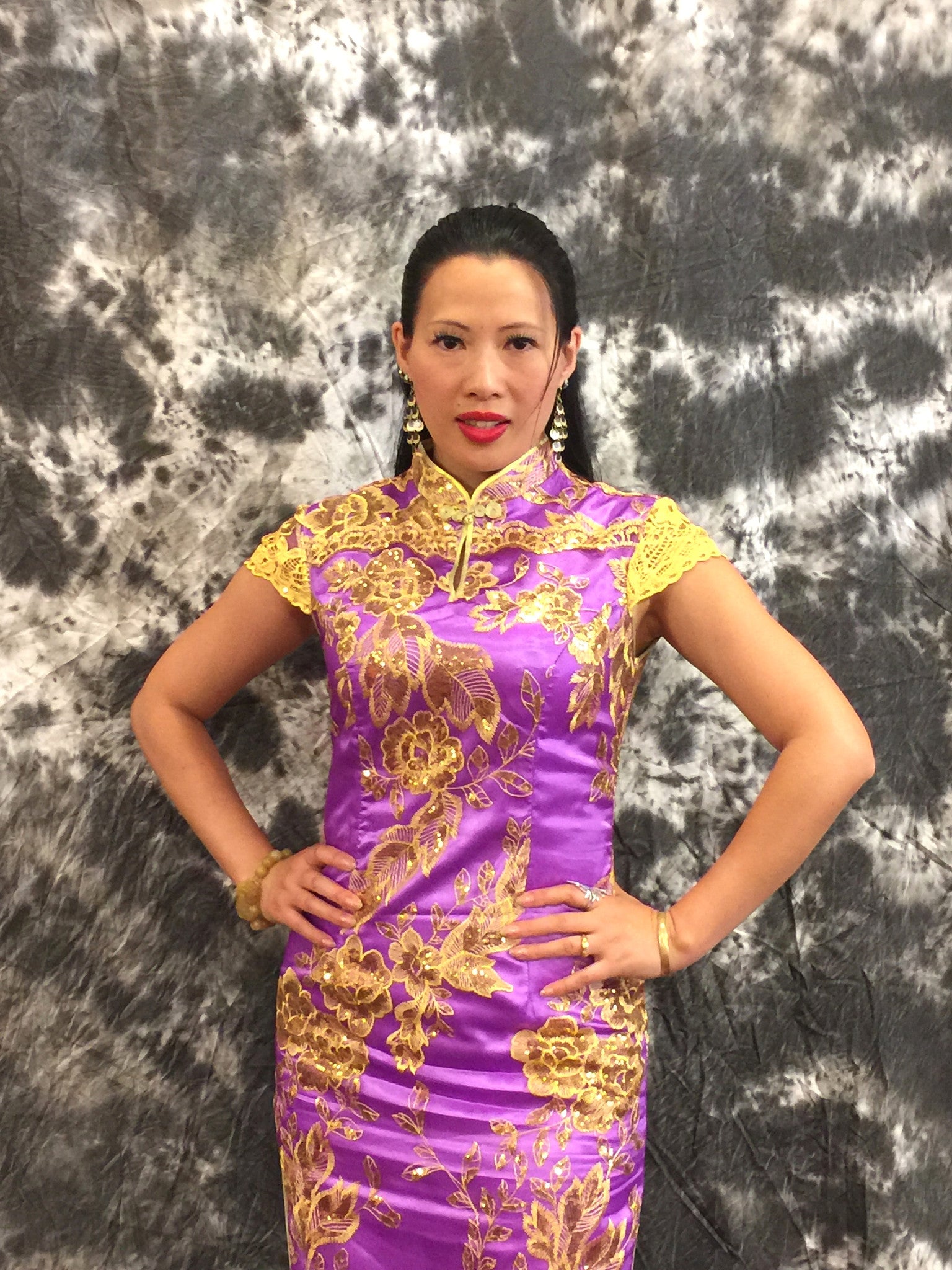 Women's Purple Lace Qipao Dress. Purple Cheongsam .EMQ6 – Ellie Mei