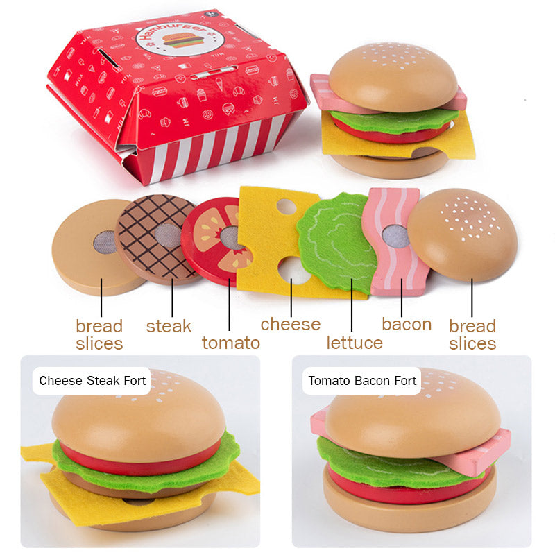 Wooden Pretend Play Sets Hamburger Play Cooking Set Toys For Children toys