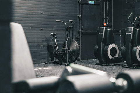 air bike in the corner of a gym