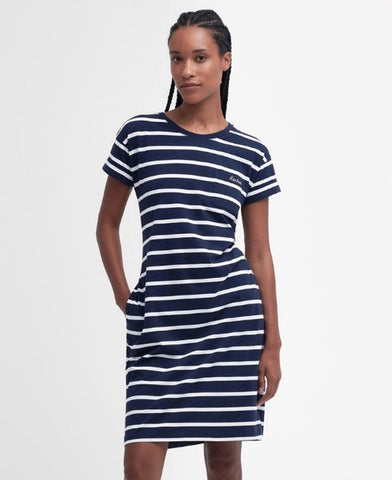 Image of a female model wearing the Otterburn Stripe Dress