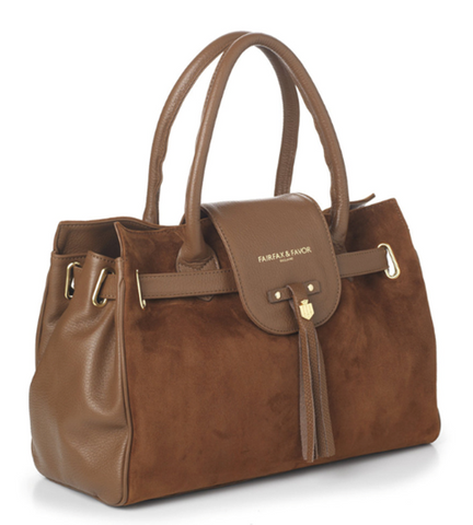 An image of the suede Windsor Handbag in the colour tan