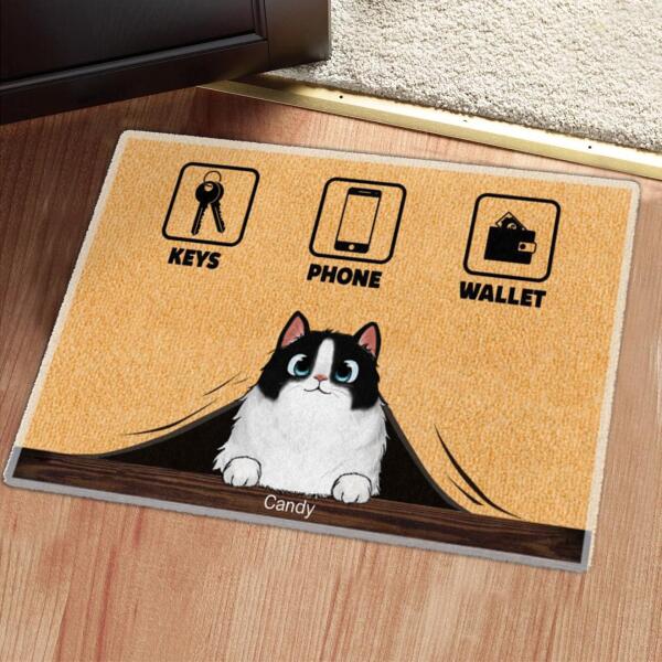 Funny Remind Key Phone Wallet - Personalized Custom Cat Names Doormat - Pet Lovers Gift