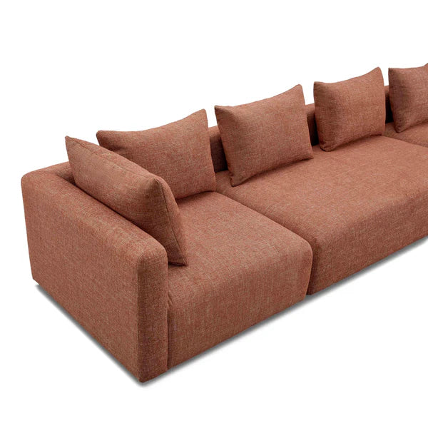 145" Long Sedona Red Textured Fabric Sofa for Soothing Hangover Relaxation