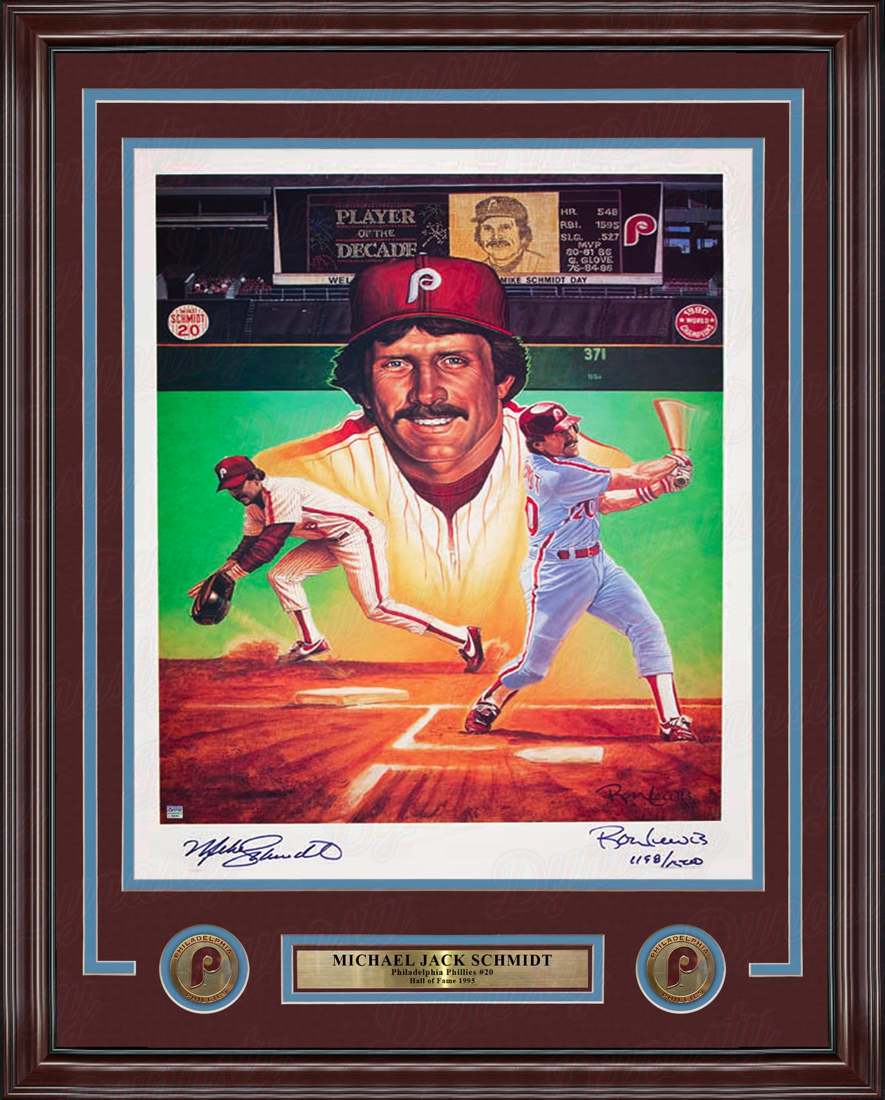 Framed Autographed/Signed Mike Schmidt 33x42 Philadelphia Retro Blue  Baseball Jersey JSA COA