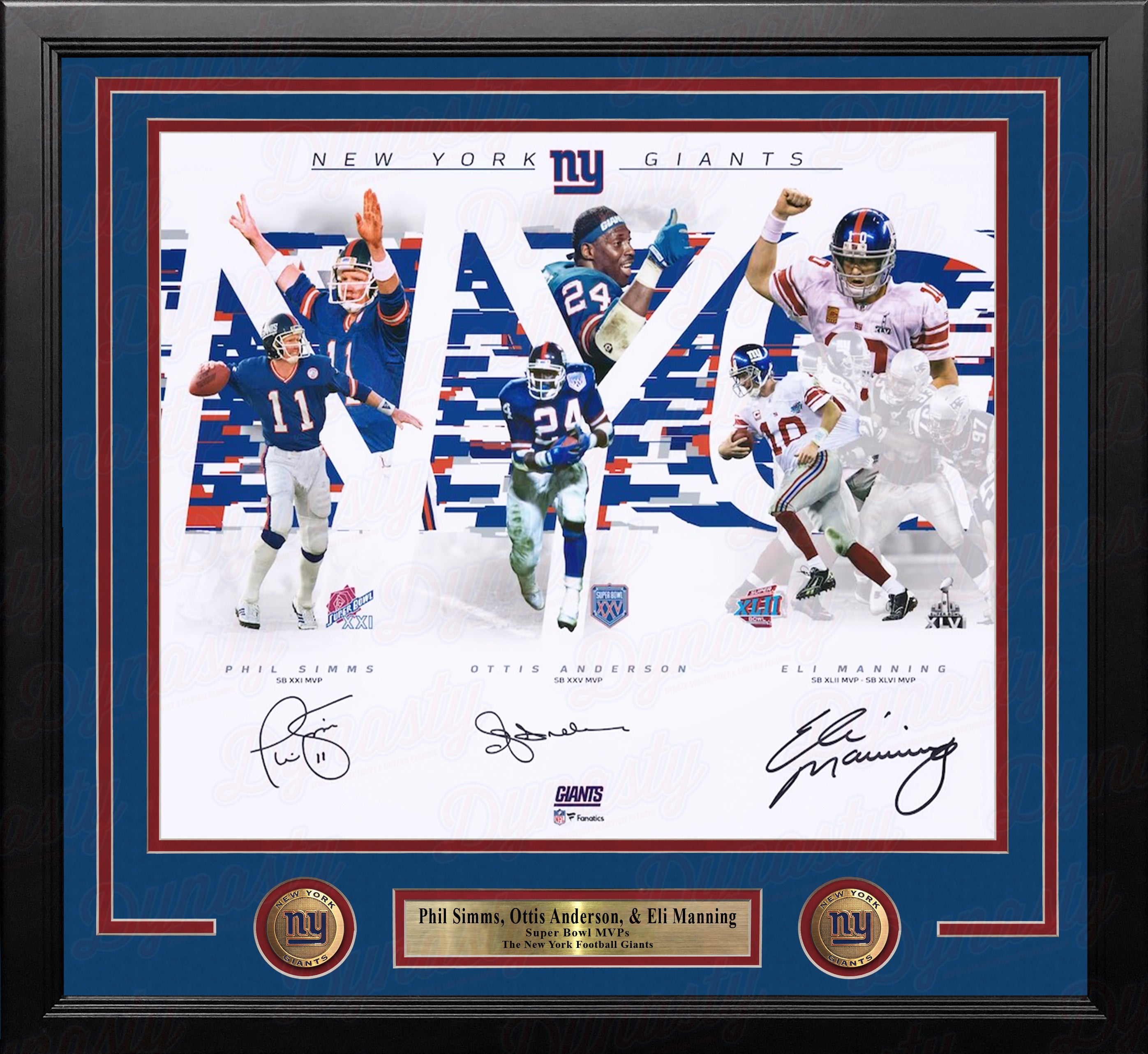 Phil Simms, Ottis Anderson & Eli Manning Signed Giants Super Bowl