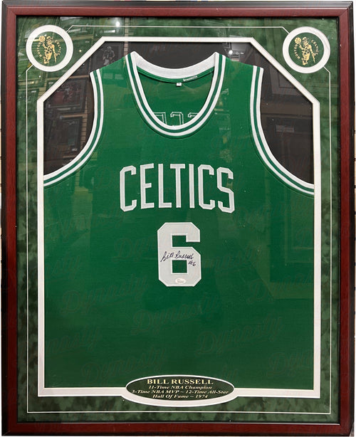 Bill Russell Autographed Signed Boston Celtics Framed Green Jersey JSA