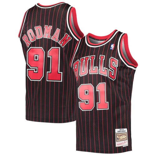 Lids Dennis Rodman Chicago Bulls Mitchell & Ness 1995/96 Hardwood Classics  Fadeaway Swingman Player Jersey - Black/Light Blue