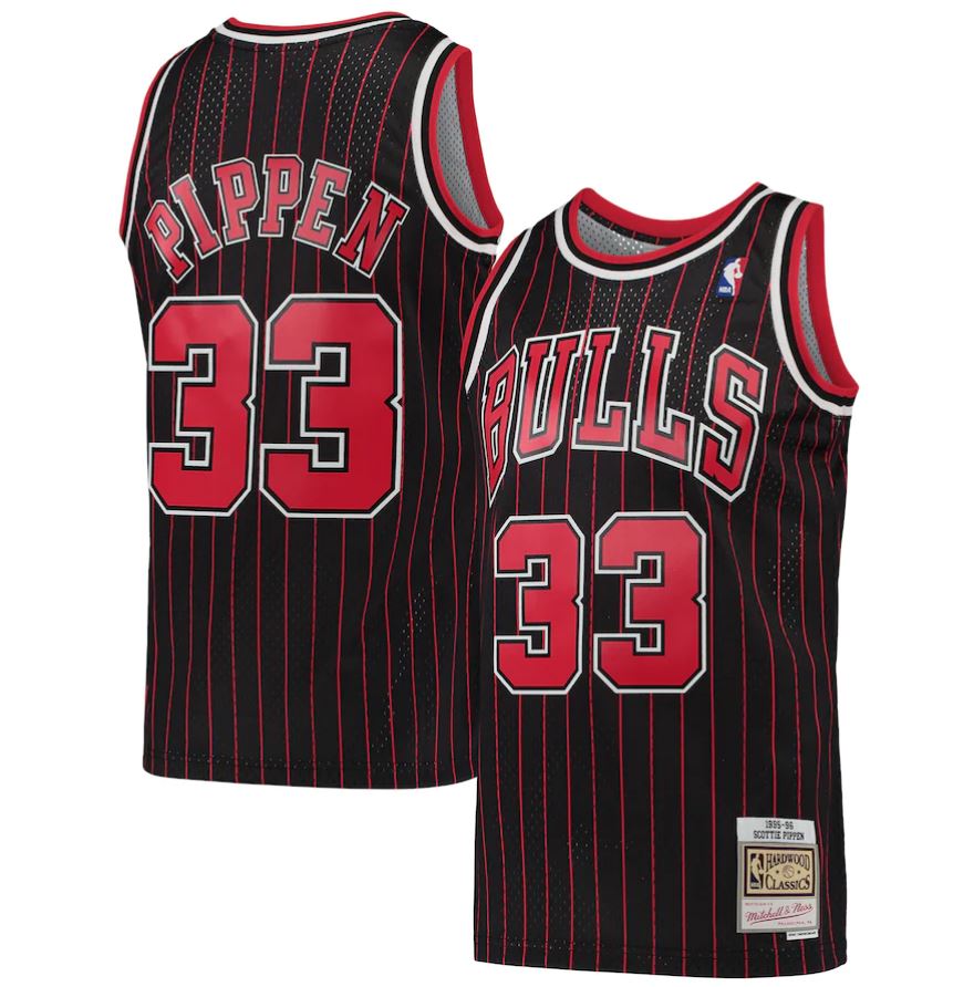 Men's Mitchell & Ness Dennis Rodman Red/Black Chicago Bulls Big Tall Hardwood Classics 1995/96 Split Swingman Jersey