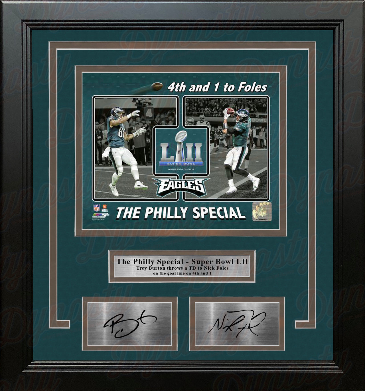 Nick Foles & Trey Burton Philadelphia Eagles Deluxe Framed Dual Signed 16  x 20 Super Bowl LII Champions Philly Special Photograph