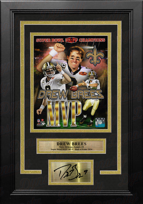 DREW BREES ** SIGNED ** FRAMED 8x10 PHOTO & ** SIGNED CARD **