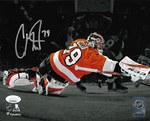 Carter Hart Jumping on the Ice Philadelphia Flyers Autographed Framed  Hockey Photo