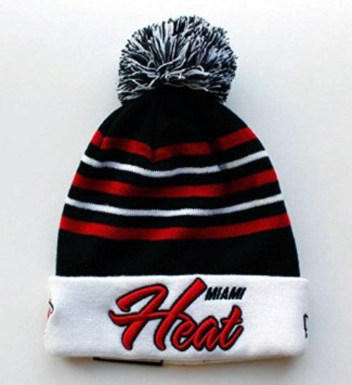 Miami Heat New Era Snow Stripe Pom Knit Hat - Dynasty Sports & Framing 