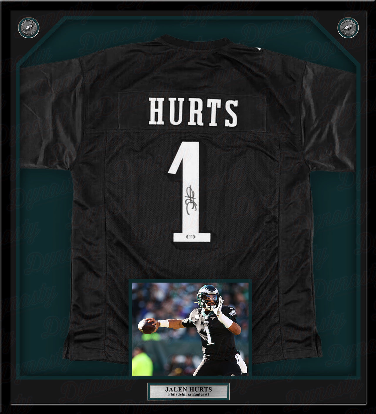 Jalen Hurts Signed Philadelphia Eagles 35x43 Framed Jersey (PSA