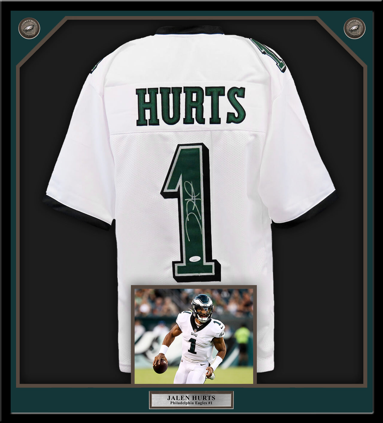 Jalen Hurts Philadelphia Eagles Autographed Nike Black #1 Game Jersey