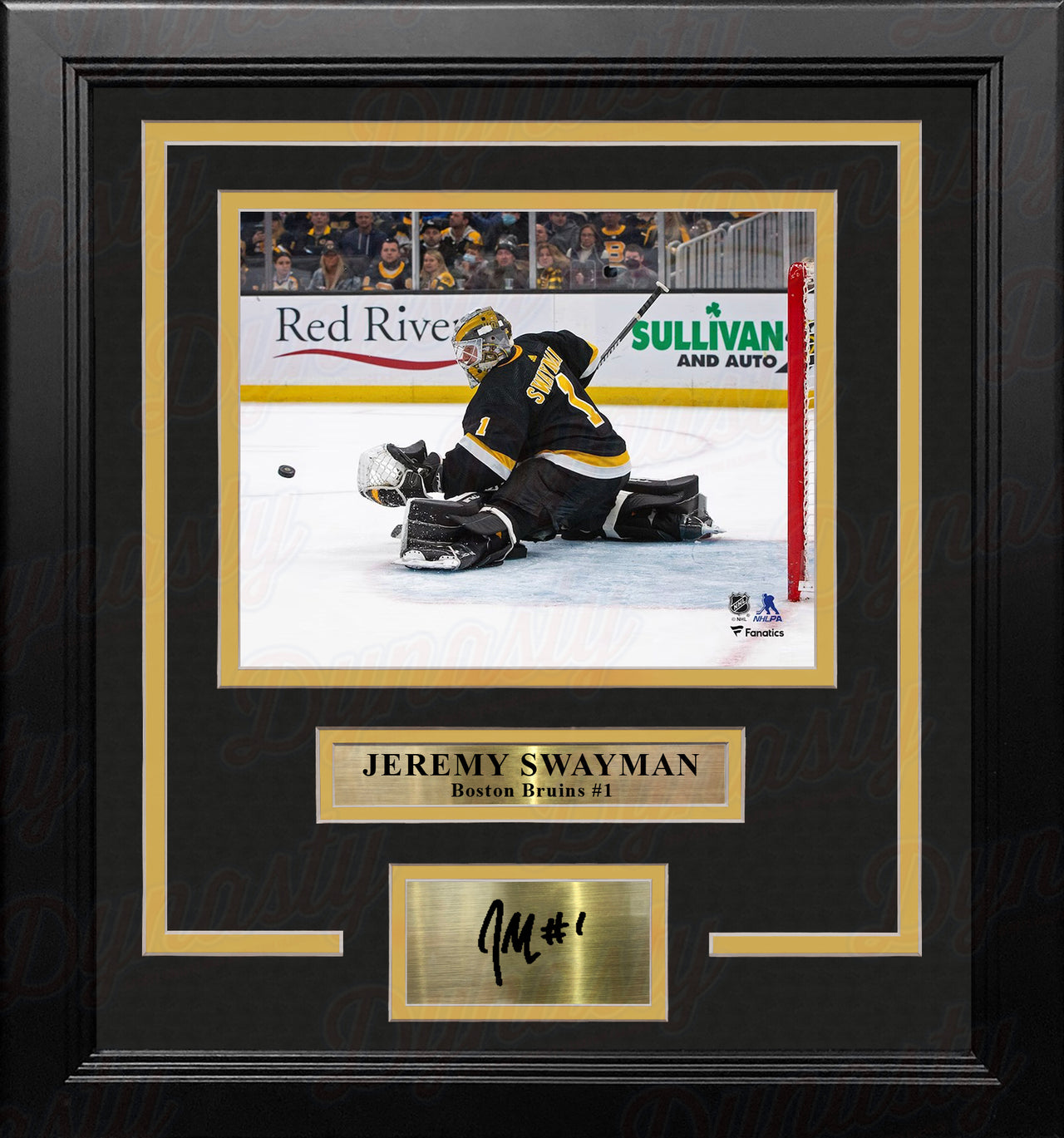 Jeremy Swayman & Linus Ullmark Bear Hug Boston Bruins Autographed 16x20  Framed Blackout Photo - Dynasty Sports & Framing