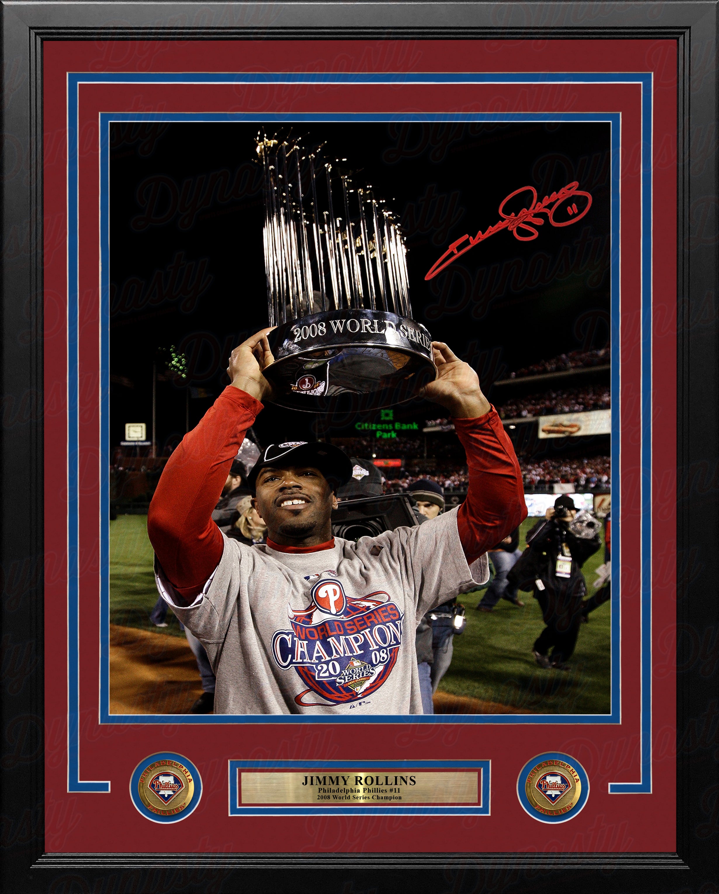 Jimmy Rollins 2008 World Series Trophy Autographed Philadelphia Phillies  11x14 Framed Photo - JSA Authenticated