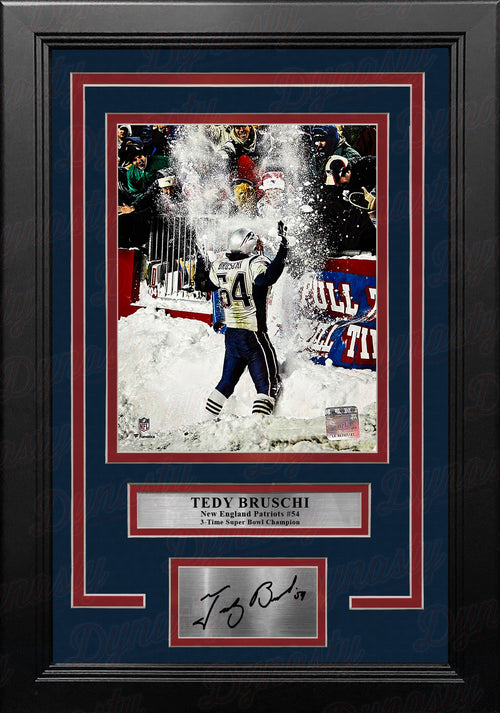 Tedy Bruschi Autograph Salute to Service Jersey W/ Inscription Framed 37x45  - New England Picture