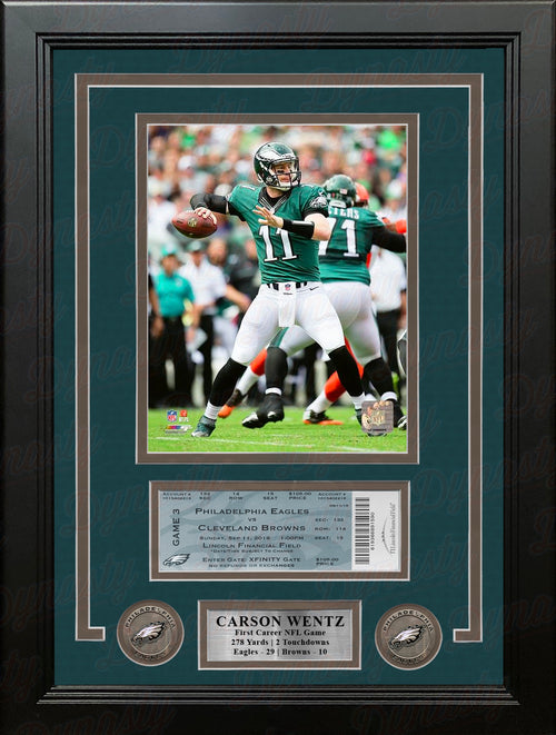 Carson Wentz in Action Philadelphia Eagles 8 x 10 Framed Football Photo -  Dynasty Sports & Framing