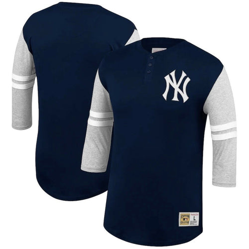 Women's New York Yankees New Era Navy Plus Size Space Dye Jersey 3/4 Length  Raglan Sleeve Henley T-Shirt