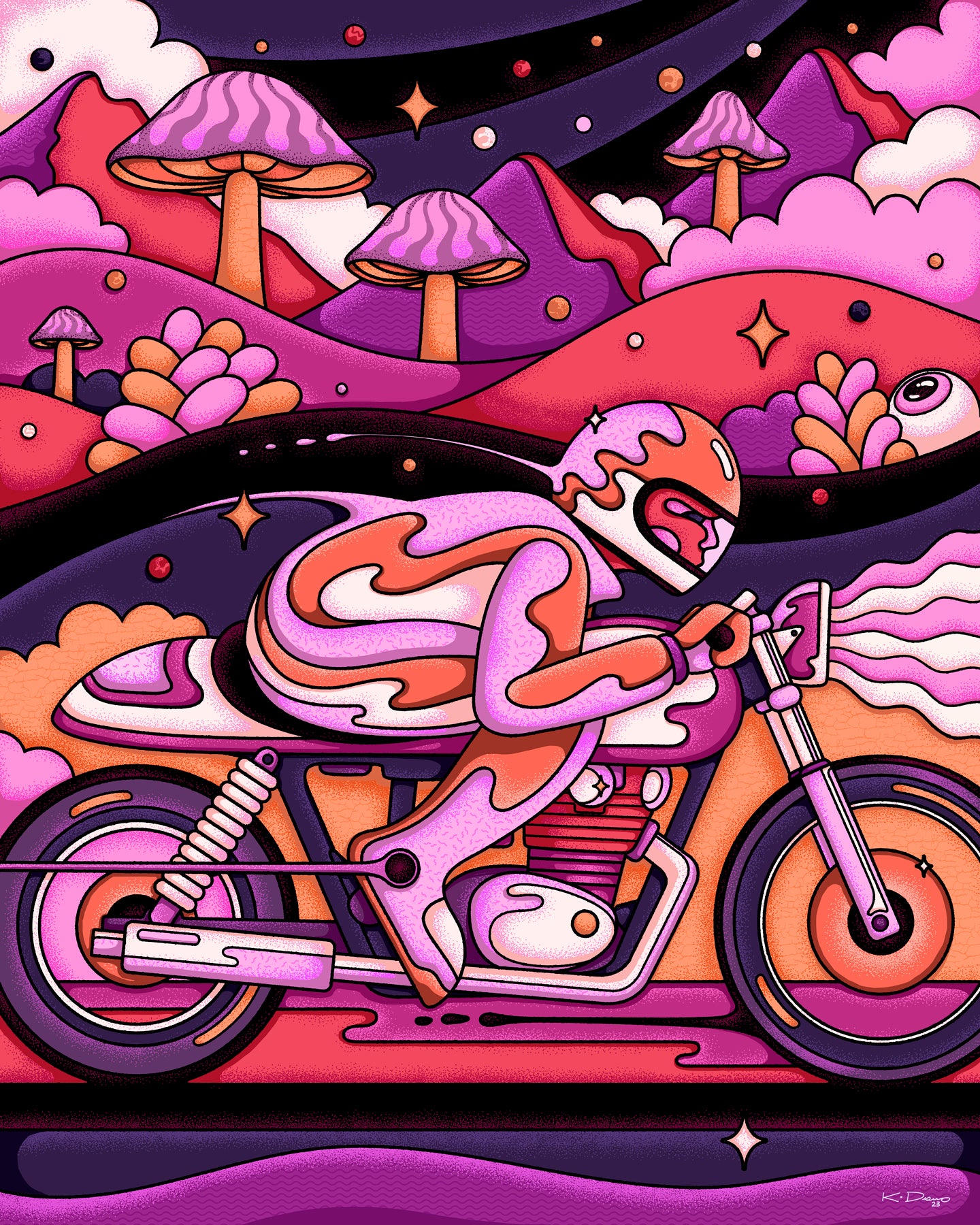 Kurt Diserio Pittsburgh artist psychedelic trippy motorcycle cafe racer art yamaha xs650