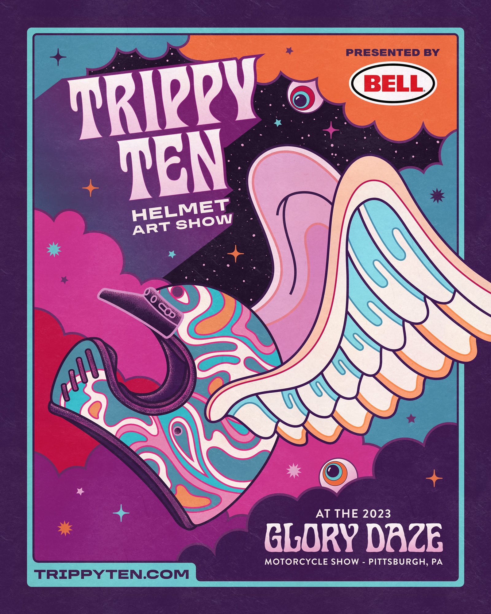 Kurt Diserio artist designer animated illustration poster Glory Daze motorcycle show Trippy Ten helmet pittsburgh