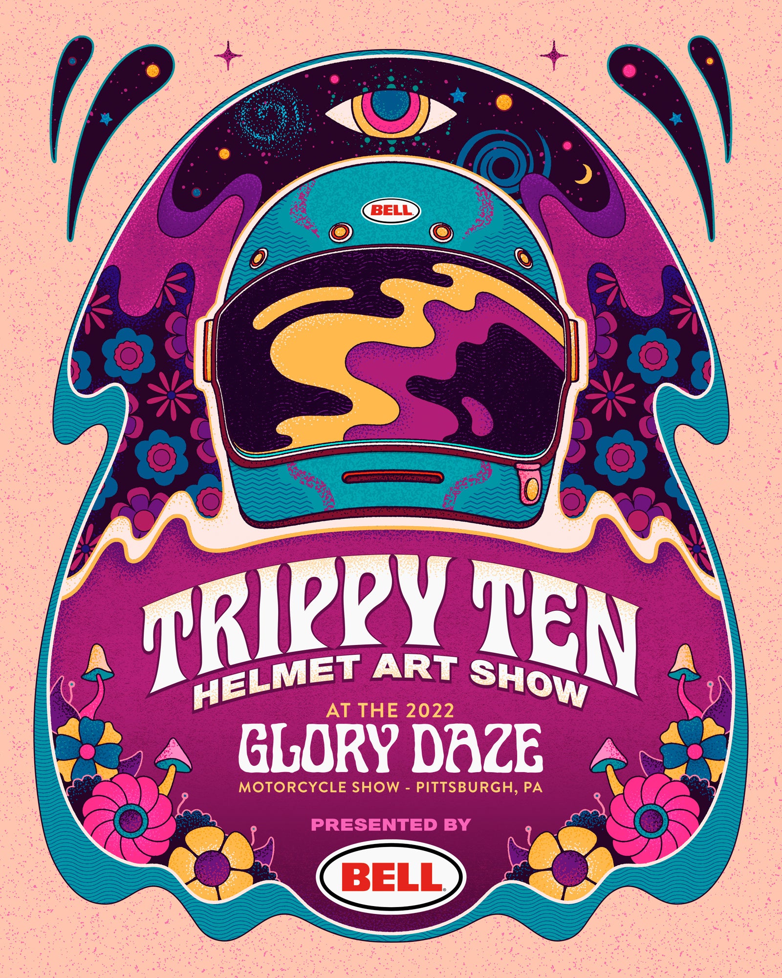 Kurt Diserio artist designer animated illustration poster Glory Daze motorcycle show Trippy Ten helmet pittsburgh event organizer