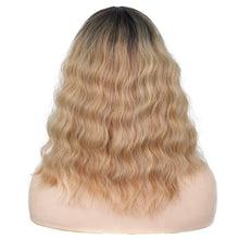 Load image into Gallery viewer, LEMONWIGS Short Wavy Ombre Yellow Synthetic Middle Part Wig with Dark Roots LEMONWIGS