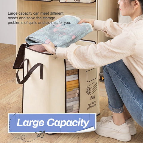 Large Non-woven Portable Clothes Storage Bag Clothing Organizer for Pillow Blanket Quilt Bedding Storage Folding Closet Bag