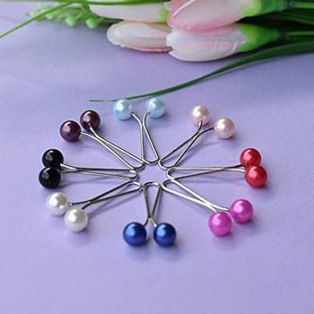 Pins Coloured Faux Pearl forScarves, Hijabs, Brooch -12Pcs