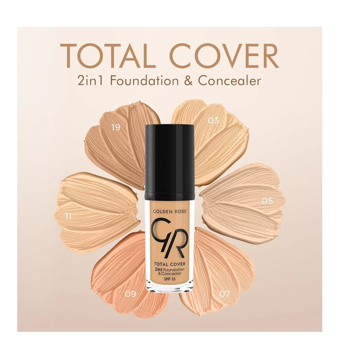 Golden Rose Total Cover 2 IN 1 Foundation & Concealer SPF15 - 04 Beige