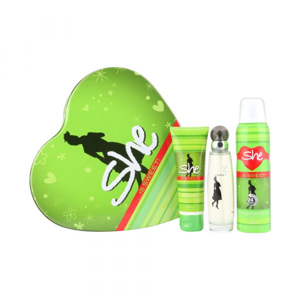 She Is Sweet Heart 3 Pieces Gift Sets Women With Perfume/Deodorant & Body Lotion