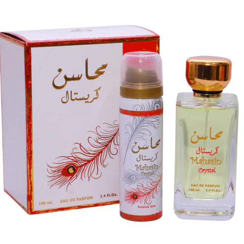 Mahasin Crystal By Lattafa With Perfume 100ml , Perfume Spray 200ml