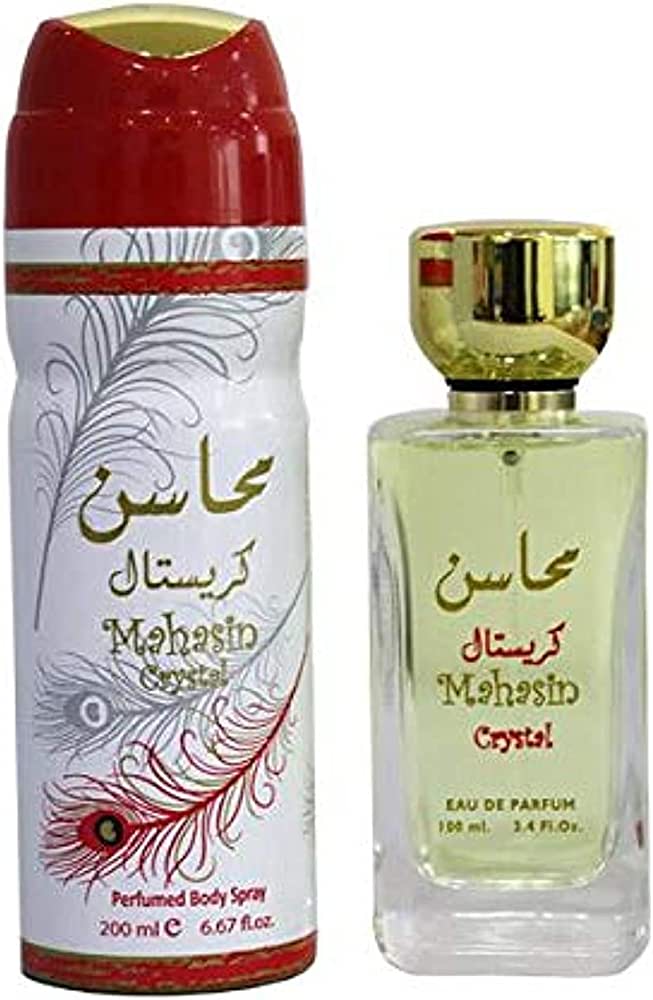 Mahasin Crystal By Lattafa With Perfume 100ml , Perfume Spray 200ml